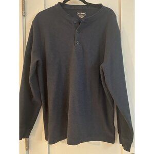 LL Bean Shirt Mens Large Navy Blue Henley Long Sleeve Pullover Heavy Cotton